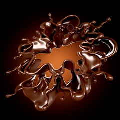 A splash of chocolate on a brown background. 3d illustration, 3d rendering.