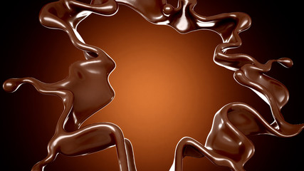 A splash of chocolate on a brown background. 3d illustration, 3d rendering.