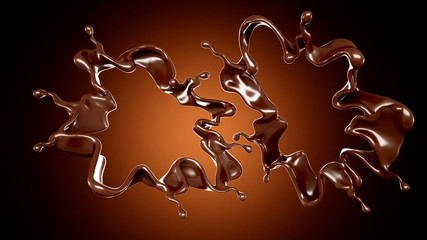 A splash of chocolate on a brown background. 3d illustration, 3d rendering.
