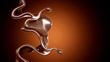 A splash of chocolate on a brown background. 3d illustration, 3d rendering.