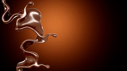 A splash of chocolate on a brown background. 3d illustration, 3d rendering.