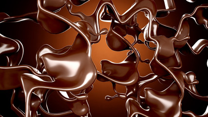 A splash of chocolate on a brown background. 3d illustration, 3d rendering.