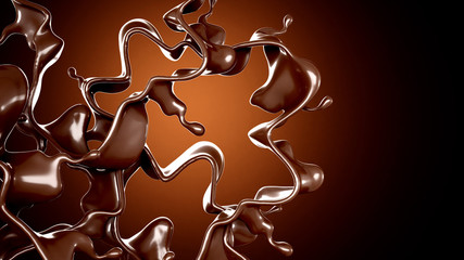 A splash of chocolate on a brown background. 3d illustration, 3d rendering.