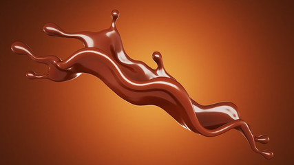 A splash of chocolate on a brown background. 3d illustration, 3d rendering.