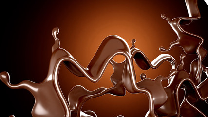 A splash of chocolate on a brown background. 3d illustration, 3d rendering.