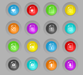 document colored plastic round buttons icon set