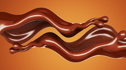 A splash of chocolate on a brown background. 3d illustration, 3d rendering.