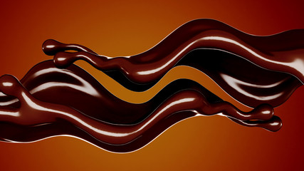 A splash of chocolate on a brown background. 3d illustration, 3d rendering.