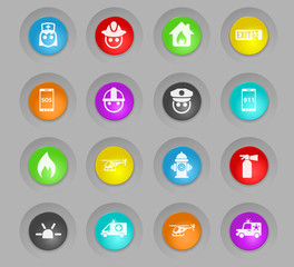 emergency colored plastic round buttons icon set