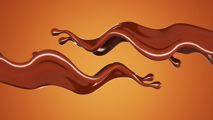 A splash of chocolate on a brown background. 3d illustration, 3d rendering.
