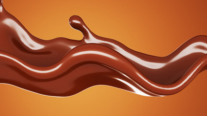 A splash of chocolate on a brown background. 3d illustration, 3d rendering.