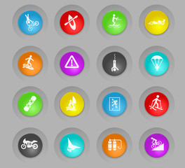 extreme sport colored plastic round buttons icon set