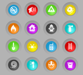 fire brigade colored plastic round buttons icon set