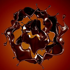 A splash of chocolate on a brown background. 3d illustration, 3d rendering.