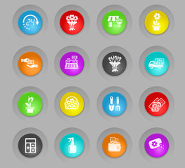 flower shop colored plastic round buttons icon set