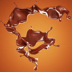 A splash of chocolate on a brown background. 3d illustration, 3d rendering.