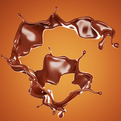 A splash of chocolate on a brown background. 3d illustration, 3d rendering.