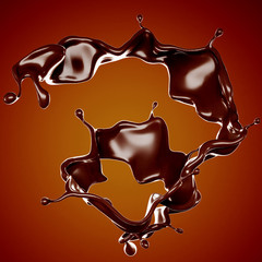 A splash of chocolate on a brown background. 3d illustration, 3d rendering.