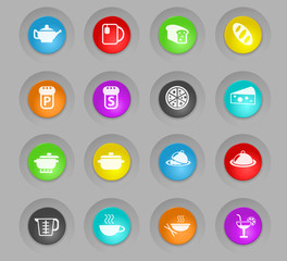 food and kitchen colored plastic round buttons icon set