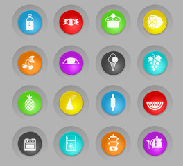 food and kitchen colored plastic round buttons icon set