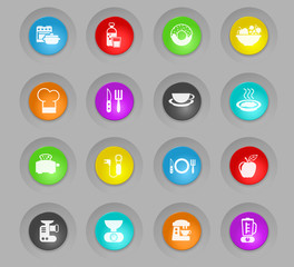 food and kitchen colored plastic round buttons icon set