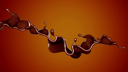 A splash of chocolate on a brown background. 3d illustration, 3d rendering.