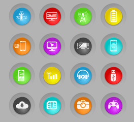 hi tech colored plastic round buttons icon set