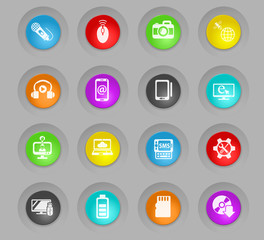 hi tech colored plastic round buttons icon set