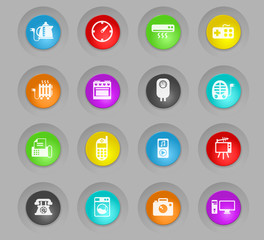 home appliances colored plastic round buttons icon set