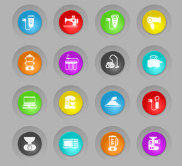 home appliances colored plastic round buttons icon set
