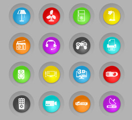 home appliances colored plastic round buttons icon set