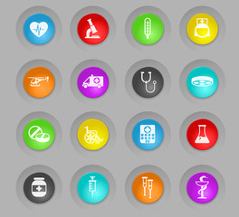 medicine colored plastic round buttons icon set