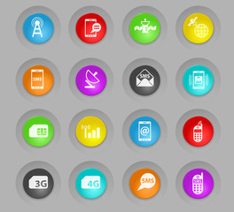 mobile connection colored plastic round buttons icon set