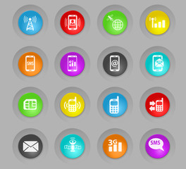 mobile connection colored plastic round buttons icon set