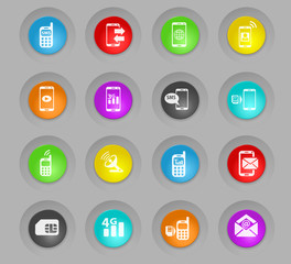 mobile connection colored plastic round buttons icon set