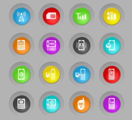 mobile connection colored plastic round buttons icon set