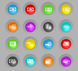 money symbols colored plastic round buttons icon set