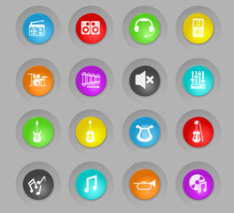 music colored plastic round buttons icon set