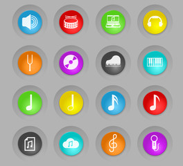 music colored plastic round buttons icon set
