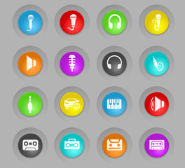 musical colored plastic round buttons icon set