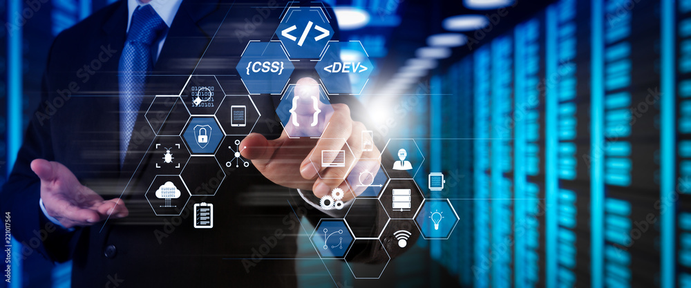 Poster Financial technology flowchart and basic income mining cryptocurrency with blockchain startup unicorn crypto money virtual diagram.StartUp Programming Team. Website designer working 
