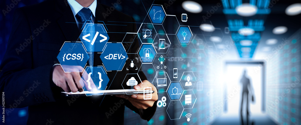 Poster Financial technology flowchart and basic income mining cryptocurrency with blockchain startup unicorn crypto money virtual diagram.StartUp Programming Team. Website designer working 