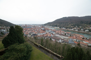 Fototapeta na wymiar View from Heidelberg castle and the Holy Spirit Church, Baden Wuerttemberg, Germany