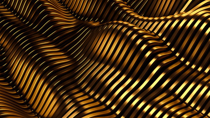 Gold metal background with waves and lines. 3d illustration, 3d rendering.