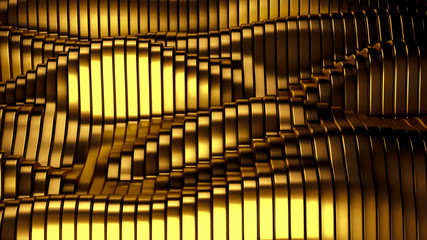 Gold metal background with waves and lines. 3d illustration, 3d rendering.