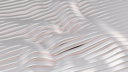 White silver metallic background with waves and lines. 3d illustration, 3d rendering.