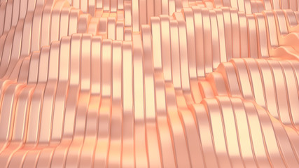 Pink metallic background with waves and lines. 3d illustration, 3d rendering.