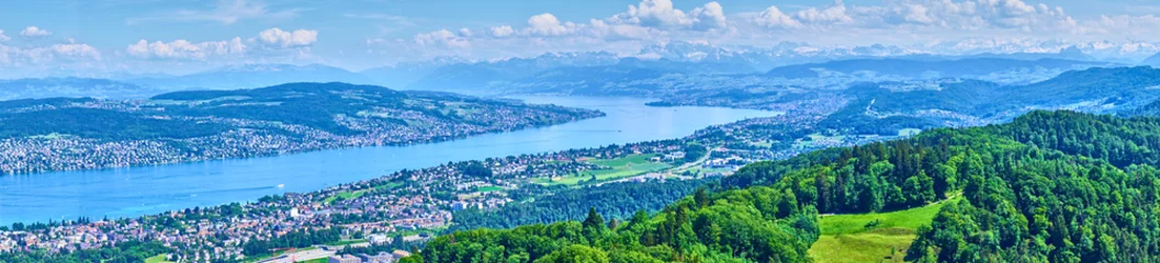  Panoramic view over Lake of Zurich in Switzerland / Alps in the background © marako85