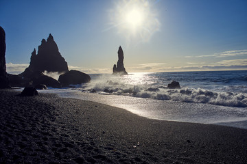 Beautiful view from the Reynisfjara Beach to the Atlantic Ocean