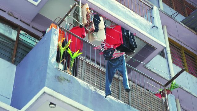 Drying clothes on the balcony in the center of Kuala Lumpur